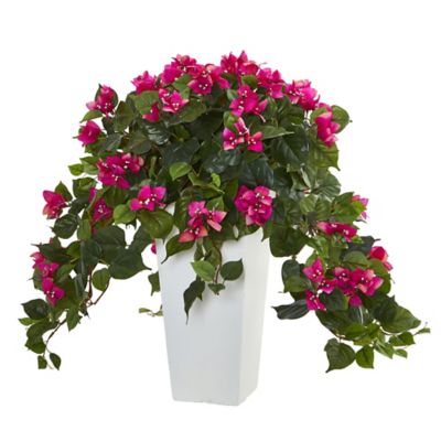 Nearly Natural Bougainvillea Artificial Plant in White Tower Planter, 6373-BU