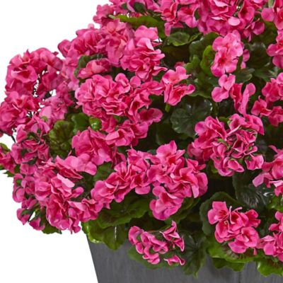 Image showing  33 in. Artificial Geranium Plant in Slate Planter, UV Resistant, Indoor/Outdoor, Pink