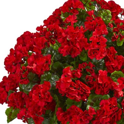 Image showing  33 in. Artificial Geranium Plant in Slate Planter, UV Resistant, Indoor/Outdoor, Red