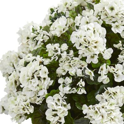 Image showing  33 in. Artificial Geranium Plant in Slate Planter, UV Resistant, Indoor/Outdoor, White