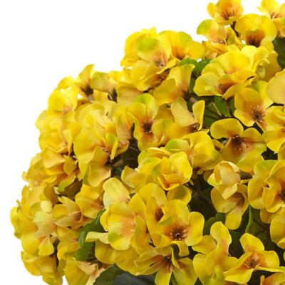 Image showing  15 in. Artificial Geranium Arrangement with Black Planter, UV Resistant, Indoor/Outdoor, Yellow