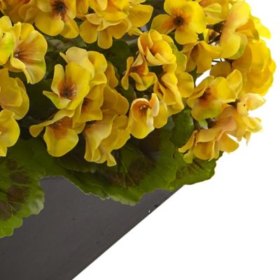 Image showing  15 in. Artificial Geranium Arrangement with Black Planter, UV Resistant, Indoor/Outdoor, Yellow