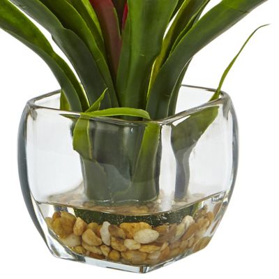 Image showing 1 th Nearly Natural 12 in. Artificial Bromeliad with Glass Vase Arrangement, Red