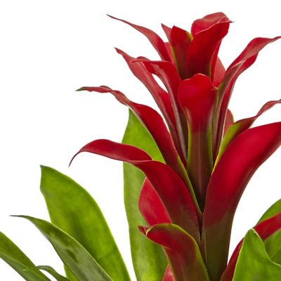 Image showing 2 th Nearly Natural 12 in. Artificial Bromeliad with Glass Vase Arrangement, Red