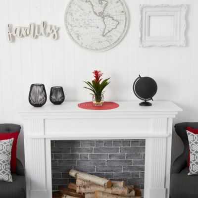 Image showing 4 th Nearly Natural 12 in. Artificial Bromeliad with Glass Vase Arrangement, Red