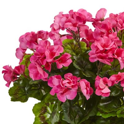 Image showing  Artificial 13 in. Geranium Silk Plant in Rectangular Planter, UV-Resistant, Indoor/Outdoor, Pink
