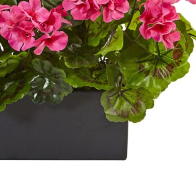 Image showing  Artificial 13 in. Geranium Silk Plant in Rectangular Planter, UV-Resistant, Indoor/Outdoor, Pink