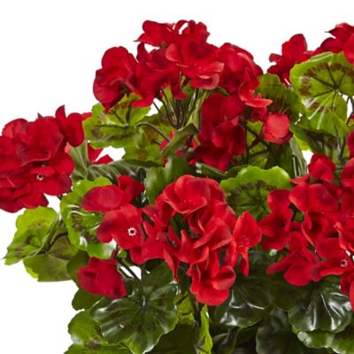 Image showing  Artificial 13 in. Geranium Silk Plant in Rectangular Planter, UV-Resistant, Indoor/Outdoor
