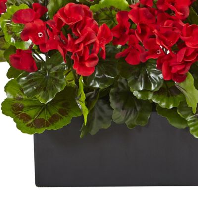 Image showing  Artificial 13 in. Geranium Silk Plant in Rectangular Planter, UV-Resistant, Indoor/Outdoor