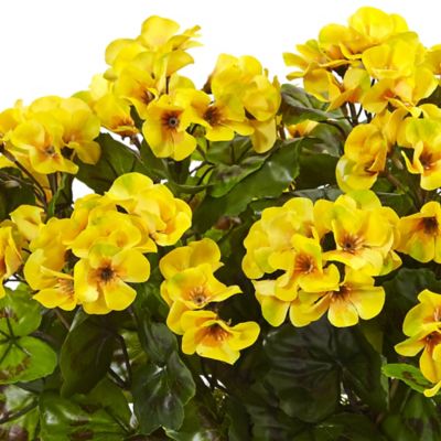 Image showing  Artificial 13 in. Geranium Silk Plant in Rectangular Planter, UV-Resistant, Indoor/Outdoor, Yellow