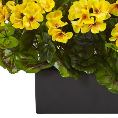 Image showing  Artificial 13 in. Geranium Silk Plant in Rectangular Planter, UV-Resistant, Indoor/Outdoor, Yellow