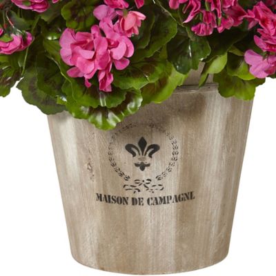 Image showing  22 in. Artificial Geranium Silk Flowering Plant in Farmhouse Planter, UV Resistant, Indoor/Outdoor