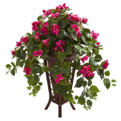 Nearly Natural 31 in. Artificial Bougainvillea Plant in Stand Planter