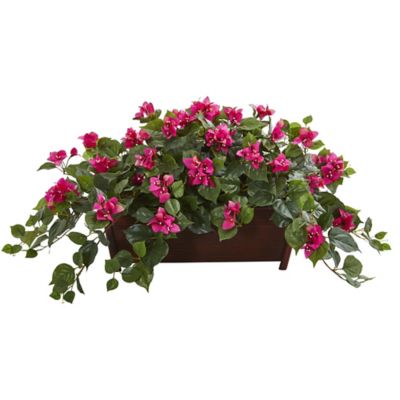 Nearly Natural 18 in. Artificial Bougainvillea Plant in Decorative Planter, Pink