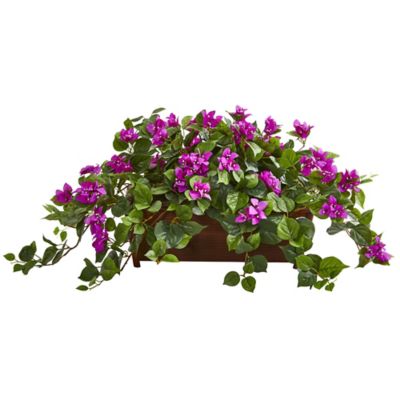 Nearly Natural 18 in. Artificial Bougainvillea Plant in Decorative Planter, Purple