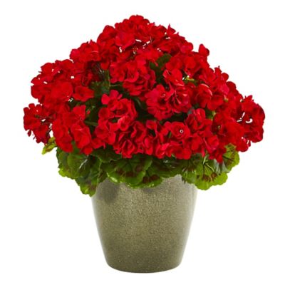 Nearly Natural Artificial 17 in. Geranium Plant, UV-Resistant, Indoor/Outdoor