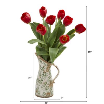 Image showing  19 in. Artificial Tulip Arrangement in Floral Pitcher