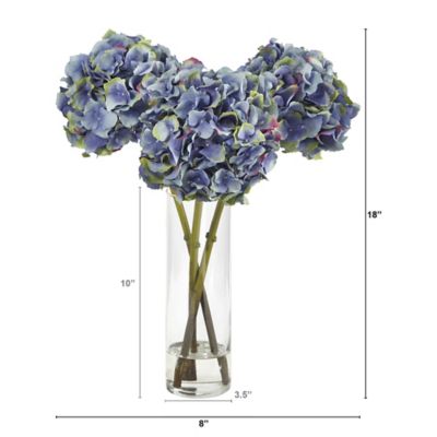Image showing  18 in. Artificial Hydrangea Arrangement in Glass Vase, Blue