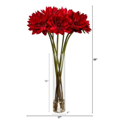 Image showing  30 in. Artificial Lotus Arrangement in Cylinder Vase, Red