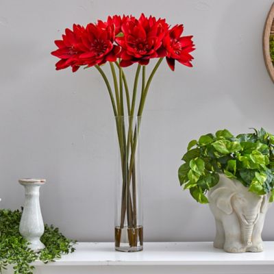 Image showing  30 in. Artificial Lotus Arrangement in Cylinder Vase, Red