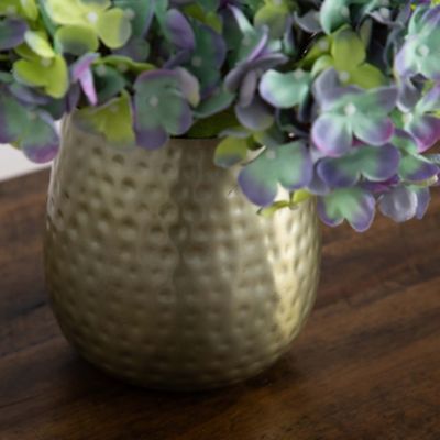 Image showing  11 in. Artificial Hydrangea Arrangement in Gold Metal Vase, Blue