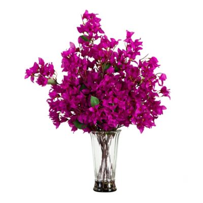 Nearly Natural 30 in. Artificial Bougainvillea Arrangement in Glass Vase, Pink