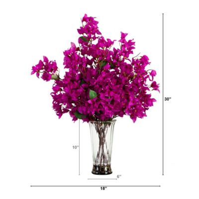 Image showing  30 in. Artificial Bougainvillea Arrangement in Glass Vase, Pink