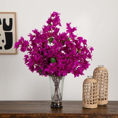 Image showing  30 in. Artificial Bougainvillea Arrangement in Glass Vase, Pink