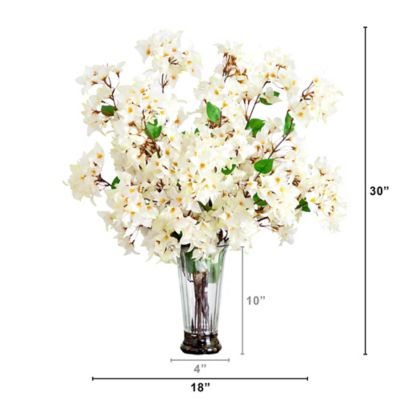 Image showing  30 in. Artificial Bougainvillea Arrangement in Glass Vase, White