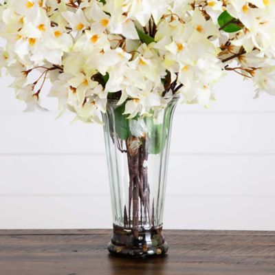 Image showing  30 in. Artificial Bougainvillea Arrangement in Glass Vase, White