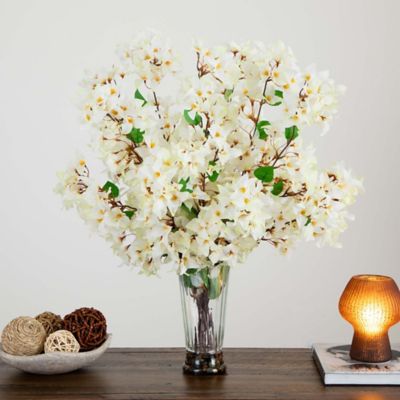 Image showing  30 in. Artificial Bougainvillea Arrangement in Glass Vase, White