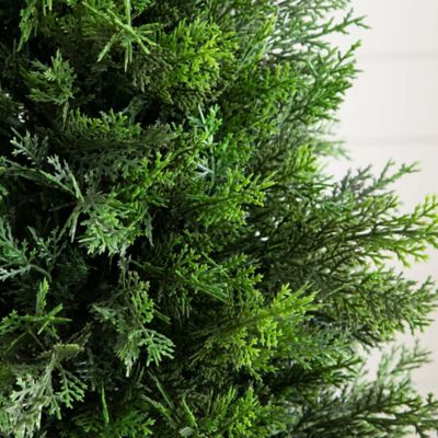Image showing  3 ft. Artificial Cedar Tree in Decorative White Planter, UV Resistant, Indoor/Outdoor