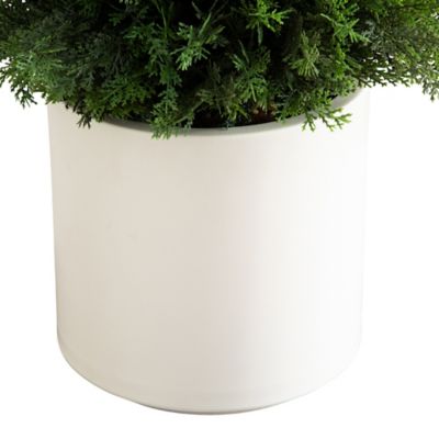 Image showing  3 ft. Artificial Cedar Tree in Decorative White Planter, UV Resistant, Indoor/Outdoor