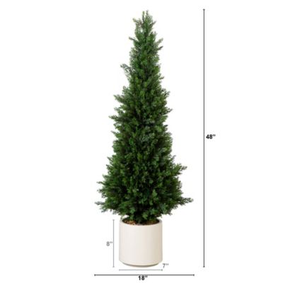 Image showing  4 ft. Artificial Cedar Tree in Decorative White Planter, UV Resistant, Indoor/Outdoor