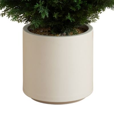 Image showing  4 ft. Artificial Cedar Tree in Decorative White Planter, UV Resistant, Indoor/Outdoor