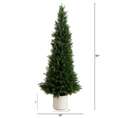 Image showing  5 ft. Artificial Cedar Tree in Decorative White Planter, UV Resistant, Indoor/Outdoor