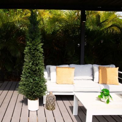 Image showing  6 ft. Artificial Cedar Tree in Decorative White Planter, UV Resistant, Indoor/Outdoor