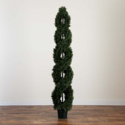 Image showing  7 ft. Artificial Double Pond Cypress Spiral Topiary, UV Resistant, Indoor/Outdoor