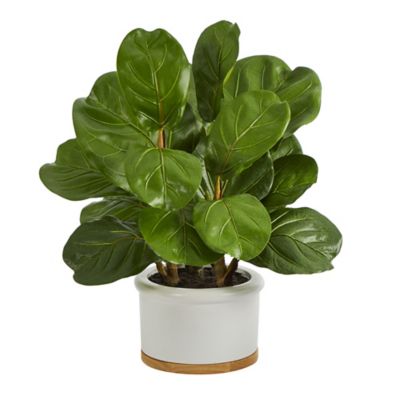 Nearly Natural Artificial 15 in. Fiddle Leaf Tree in White Planter