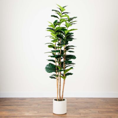 Image showing 7 th Nearly Natural 7 ft. Artificial Fiddle Leaf Tree in Decorative White Planter
