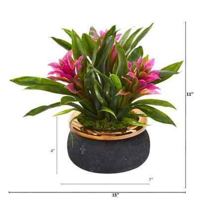 Image showing  11 in. Bromeliad Artificial Plant in Stoneware Planter, P1014-PP