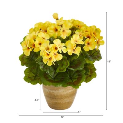 Image showing  Artificial 11 in. Geranium Plant in Ceramic Planter, UV-Resistant, Indoor/Outdoor, Yellow
