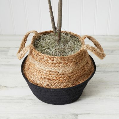 Image showing  3 ft. Artificial Fiddle Leaf Fig Tree with Handmade Cotton & Jute Woven Basket DIY Kit, Green, P1907-BK
