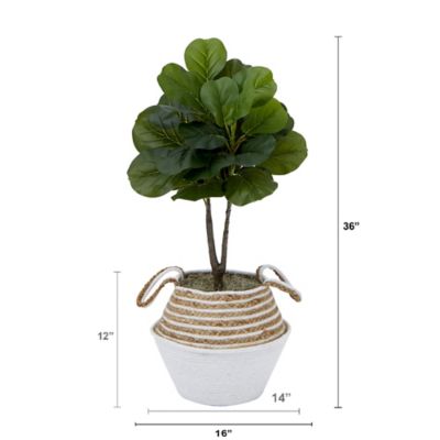 Image showing  3 ft. Artificial Fiddle Leaf Fig Tree with Handmade Cotton & Jute Woven Basket DIY Kit, Green, P1907-CR