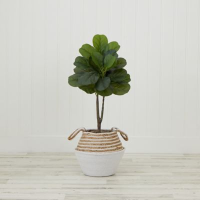 Image showing 5 th Nearly Natural 3 ft. Artificial Fiddle Leaf Fig Tree with Handmade Cotton & Jute Woven Basket DIY Kit, Green, P1907-CR