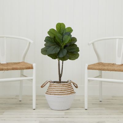 Image showing 6 th Nearly Natural 3 ft. Artificial Fiddle Leaf Fig Tree with Handmade Cotton & Jute Woven Basket DIY Kit, Green, P1907-CR
