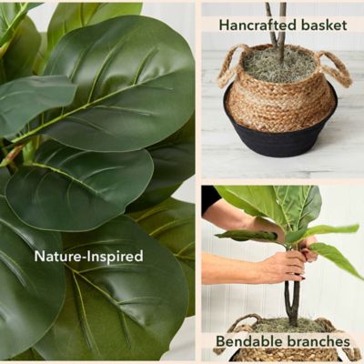 Image showing 8 th Nearly Natural 3 ft. Artificial Fiddle Leaf Fig Tree with Handmade Cotton & Jute Woven Basket DIY Kit, Green, P1907-CR