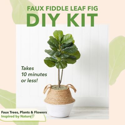 Image showing 9 th Nearly Natural 3 ft. Artificial Fiddle Leaf Fig Tree with Handmade Cotton & Jute Woven Basket DIY Kit, Green, P1907-CR