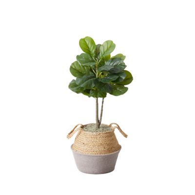 Nearly Natural 3 ft. Artificial Fiddle Leaf Fig Tree with Handmade Cotton & Jute Woven Basket DIY Kit, Green, P1907-GA