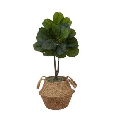 Nearly Natural 3 ft. Artificial Fiddle Leaf Fig Tree with Handmade Cotton & Jute Woven Basket DIY Kit, Green, P1907-NT